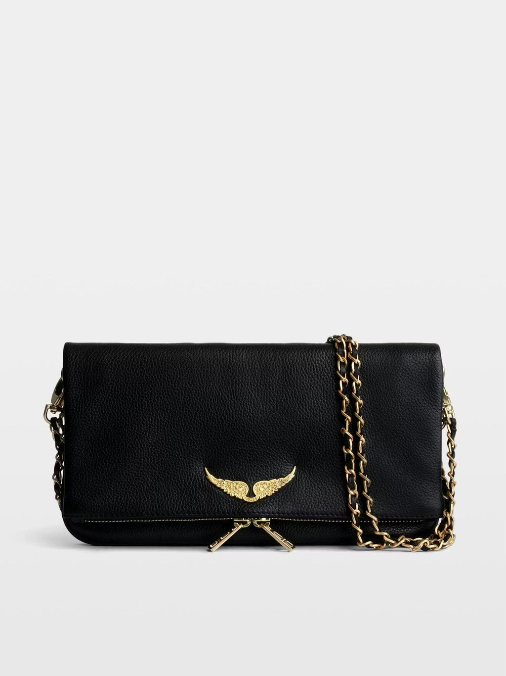 Pochette en cuir noir détail dorée pour femme